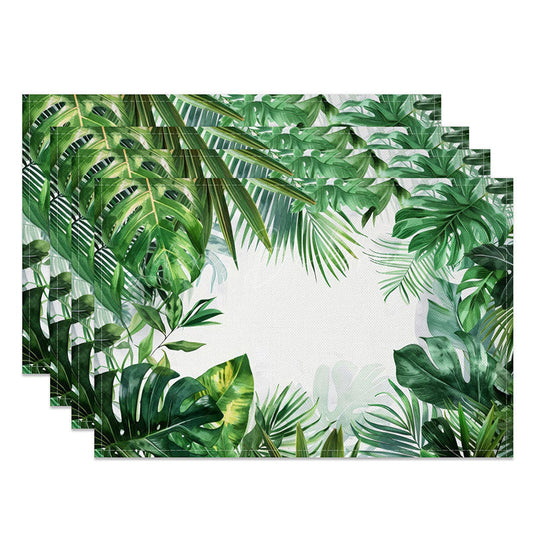 Lofaris Tropical Monstera Leaf Placemats Set of 4 with Tribal Pattern for Modern Boho Summer Table Decor