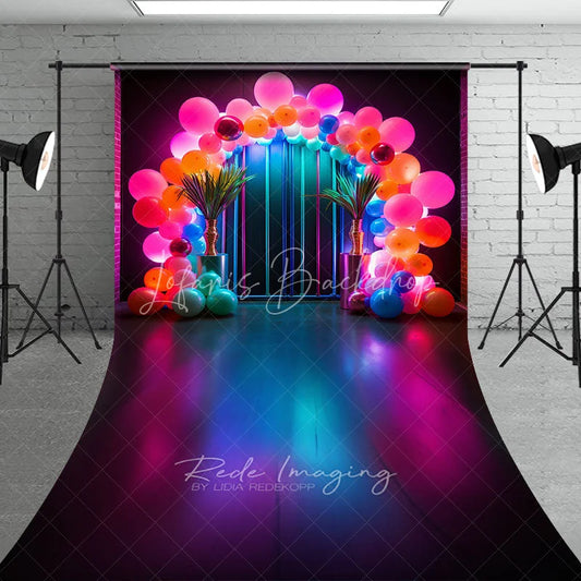 Lofaris Tropical Neon Balloon Arch Sweep Photo Backdrop Vibrant Party Photography Background
