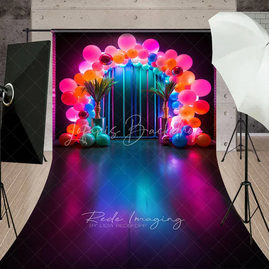 Lofaris Tropical Neon Balloon Arch Sweep Photo Backdrop Vibrant Party Photography Background