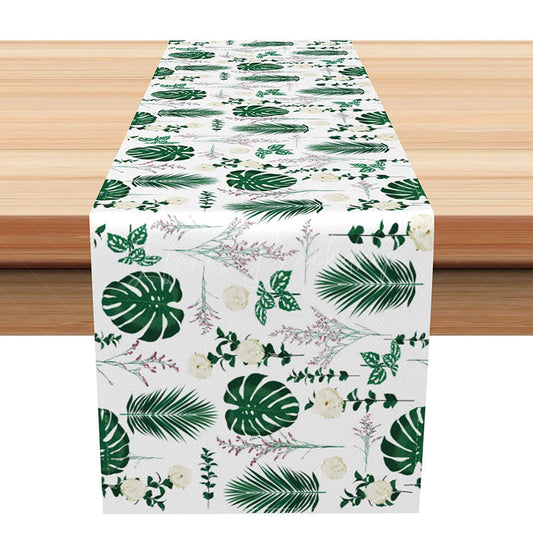 Lofaris Tropical Palm Leaves Table Runner in Green for Summer Luau Party and Botanical Kitchen Dining Decor