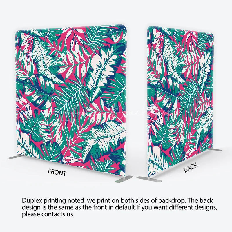 Lofaris Tropical Palm Leaves Tension Fabric Backdrop Pink and Teal Monstera Foliage Pattern Background Summer Party Decor