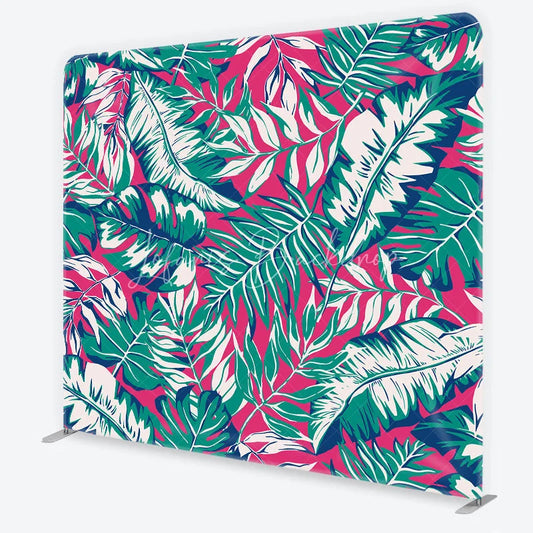 Lofaris Tropical Palm Leaves Tension Fabric Backdrop Pink and Teal Monstera Foliage Pattern Background Summer Party Decor