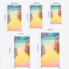 Lofaris Tropical Palm Trees and Fairy Lights Rectangle Arch Backdrop Vibrant Sunset Gradient Summer Party