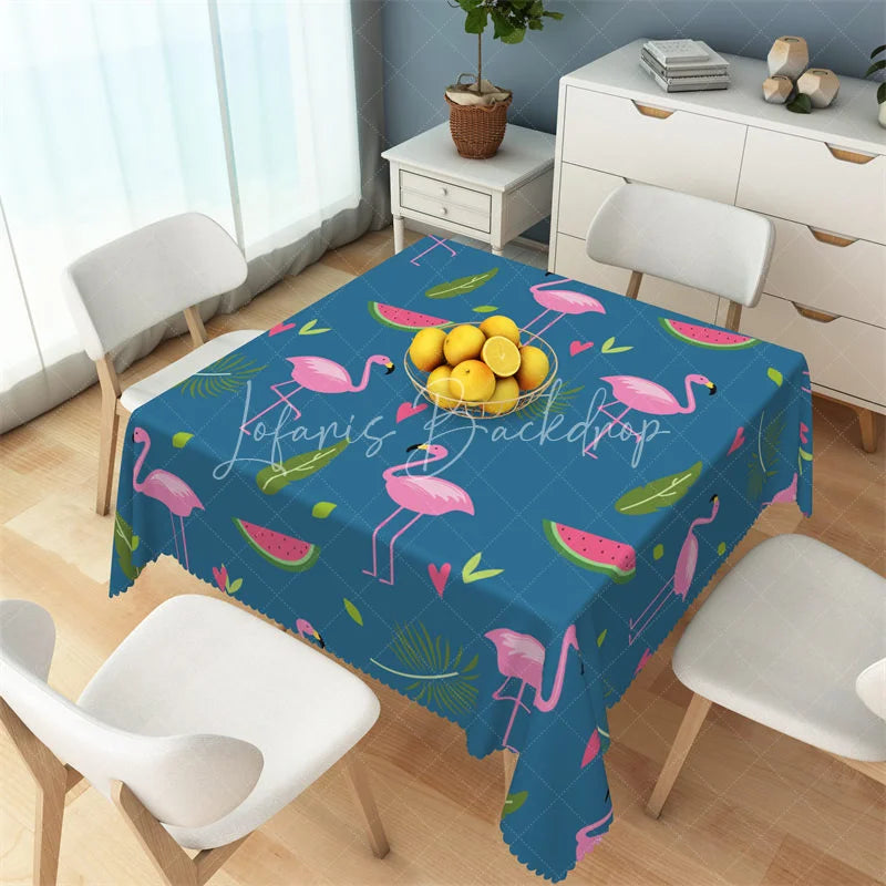 Lofaris Tropical Pink Flamingo and Watermelon Rectangle Tablecloth Summer Luau Party Table Cover for Kids Birthday
