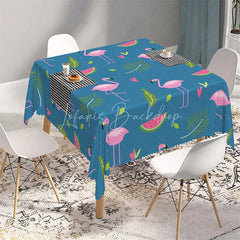 Lofaris Tropical Pink Flamingo and Watermelon Rectangle Tablecloth Summer Luau Party Table Cover for Kids Birthday