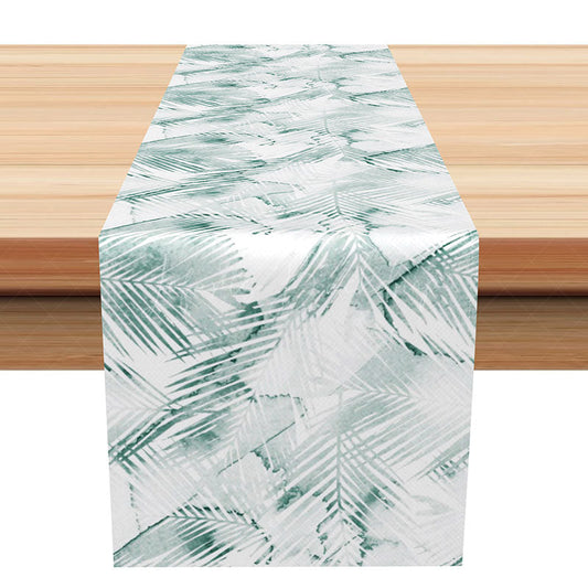 Lofaris Tropical Plants and Palm Leaves Table Runner Green Jungle Vibe for Summer Safari or a Hawaiian Party Decor