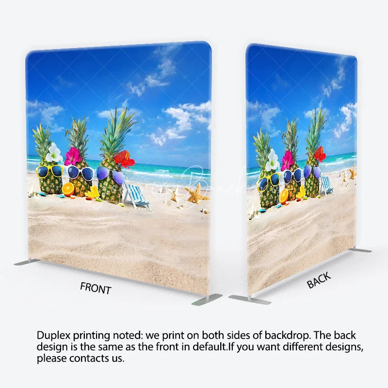 Lofaris Tropical Summer Beach Party Pineapples with Sunglasses Square Double-Sided Backdrop Ocean Vacation Decor