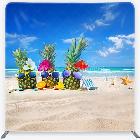 Lofaris Tropical Summer Beach Party Pineapples with Sunglasses Square Double-Sided Backdrop Ocean Vacation Decor