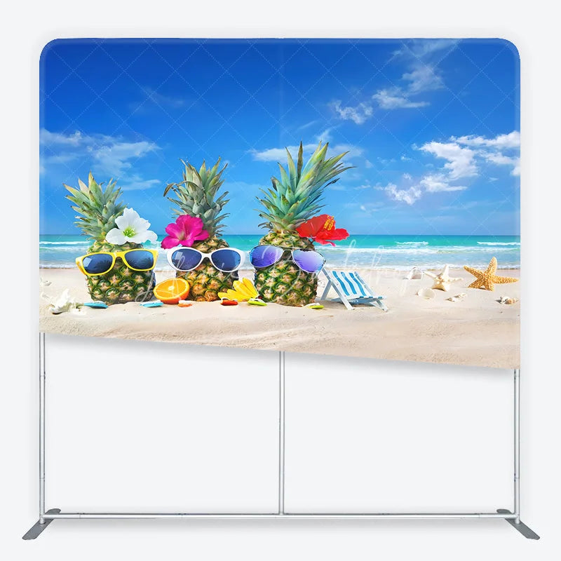 Lofaris Tropical Summer Beach Party Pineapples with Sunglasses Square Double-Sided Backdrop Ocean Vacation Decor