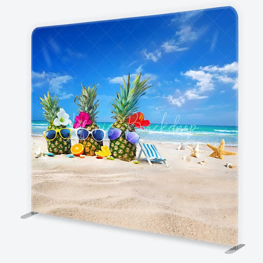 Lofaris Tropical Summer Beach Party Pineapples with Sunglasses Square Double-Sided Backdrop Ocean Vacation Decor