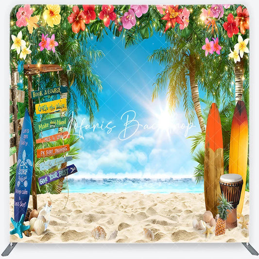 Lofaris Tropical Summer Beach Surfboard Square Double-Sided Backdrop Vibrant Floral Party Decor