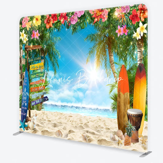 Lofaris Tropical Summer Beach Surfboard Square Double-Sided Backdrop Vibrant Floral Party Decor