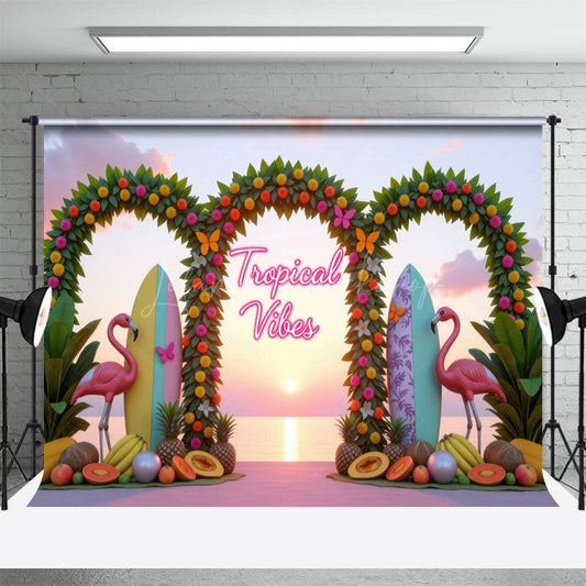Lofaris Tropical Vibes Fruits Arch Flamingo Summer Backdrop