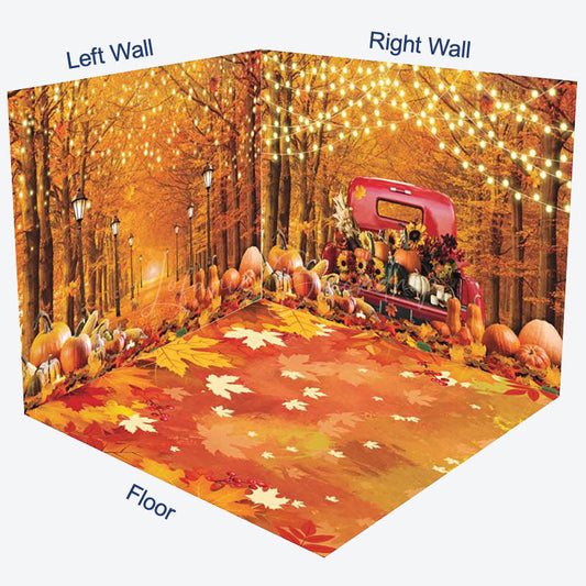 Lofaris Truck Pumpkins Maple Forest Autumn Room Set Backdrop