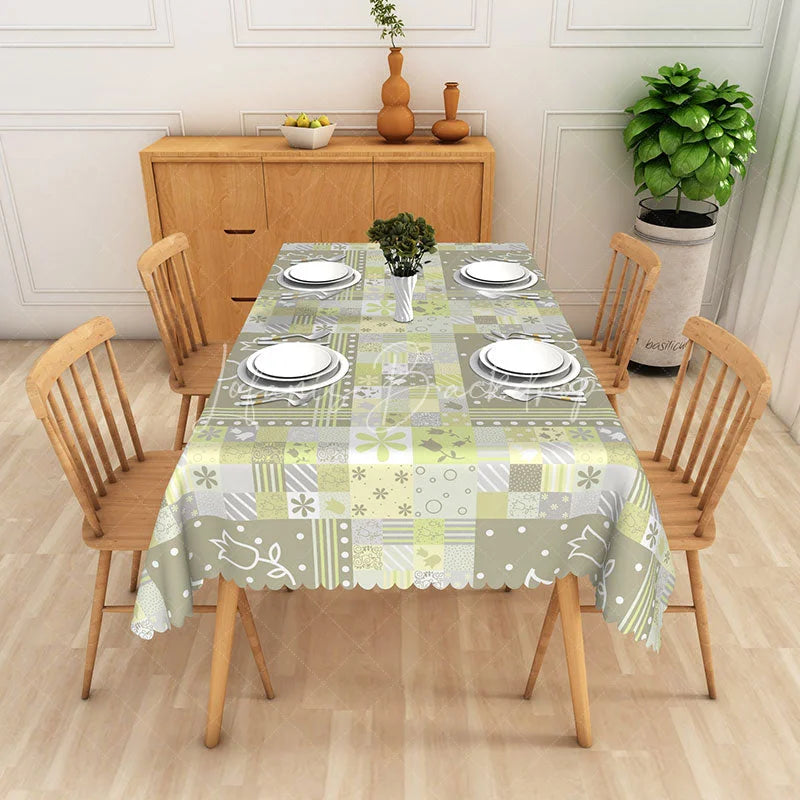 Lofaris Tulip Patchwork Rectangle Tablecloth Spring Floral Pattern Dining Table Cover Decor