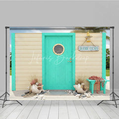 Lofaris Turquoise Door with Porthole and Wooden Wall Photography Backdrop Seaside Escape Beach Theme Decor for Summer Vacation