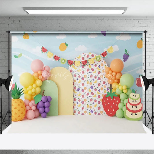Lofaris Tutti Frutti Backdrop Colorful Fruit Theme with Watermelon and Pineapple Kids Birthday Party Banner