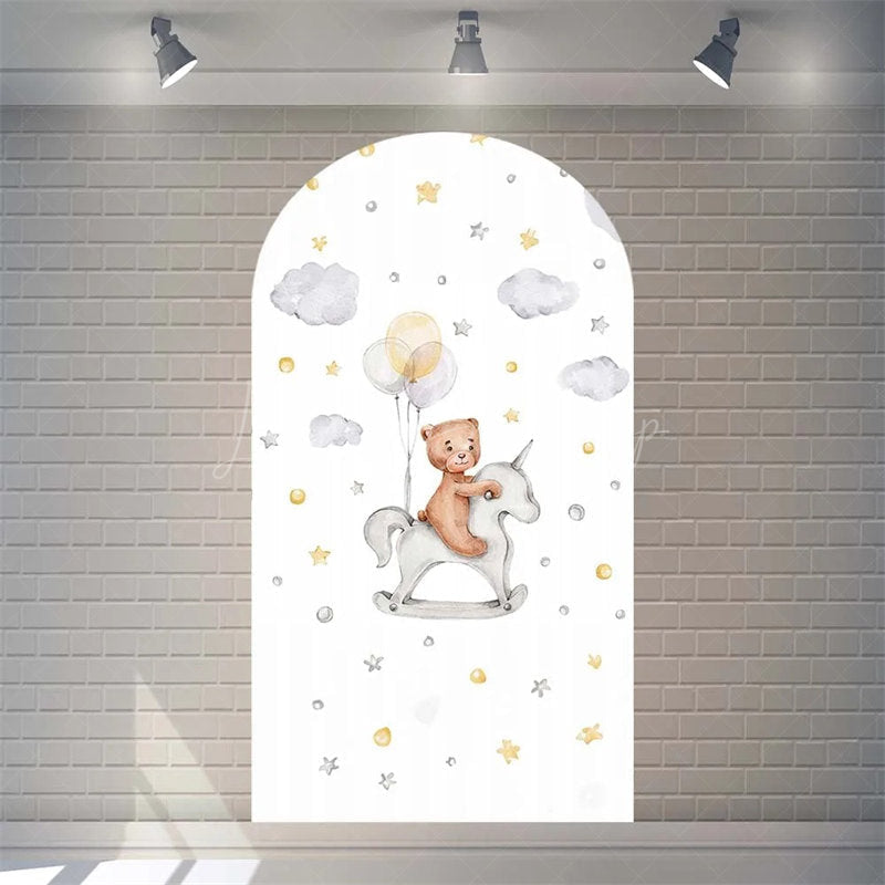 Lofaris Twinkle Little Star Teddy Bear Arch Backdrop We Can Bearly Wait for Baby Shower Moon and Clouds Party Decor