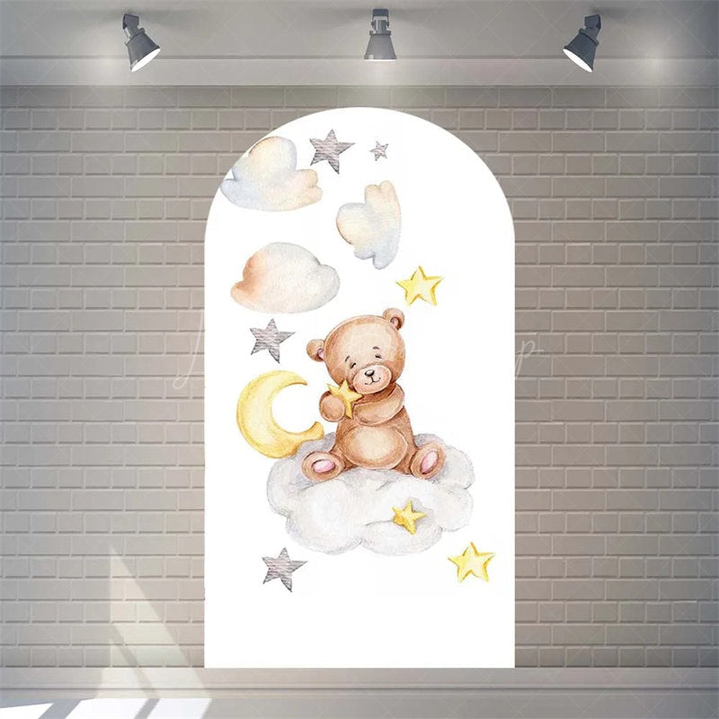 Lofaris Twinkle Little Star Teddy Bear Arch Backdrop We Can Bearly Wait for Baby Shower Moon and Clouds Party Decor