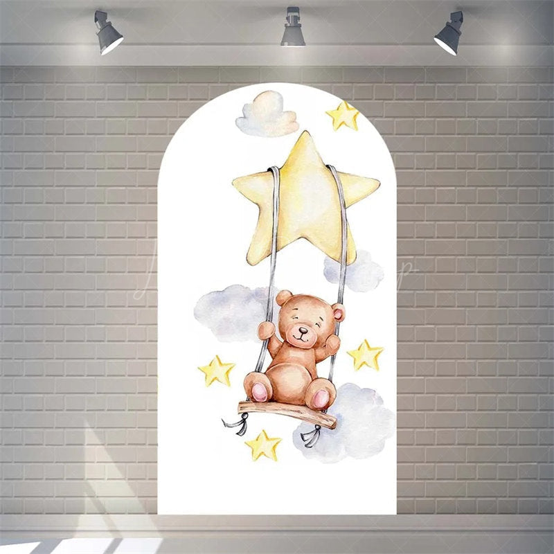 Lofaris Twinkle Little Star Teddy Bear Arch Backdrop We Can Bearly Wait for Baby Shower Moon and Clouds Party Decor