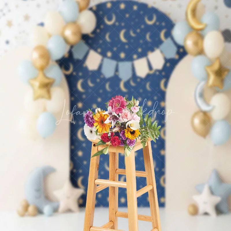 Lofaris Twinkle Little Star Arch Backdrop Navy Blue and Gold Moon Night Sky Background for Boys Birthday