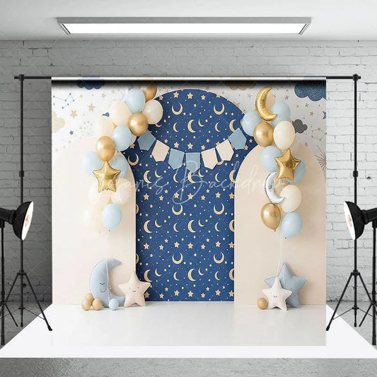 Lofaris Twinkle Little Star Arch Backdrop Navy Blue and Gold Moon Night Sky Background for Boys Birthday
