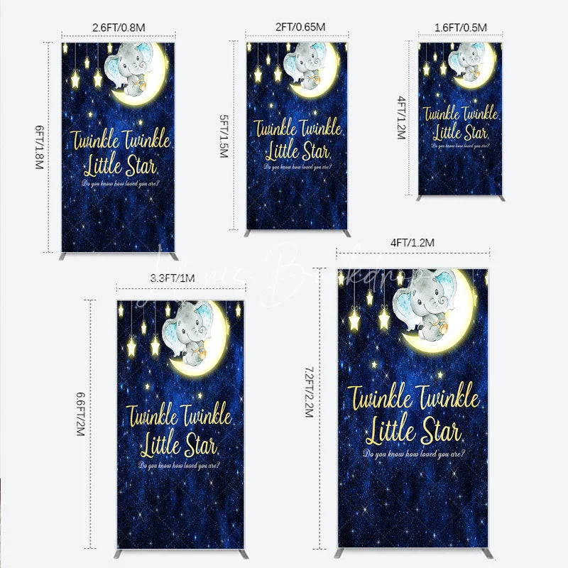 Lofaris Twinkle Little Star Elephant Rectangle Backdrop Moon and Stars Baby Shower Party Cover