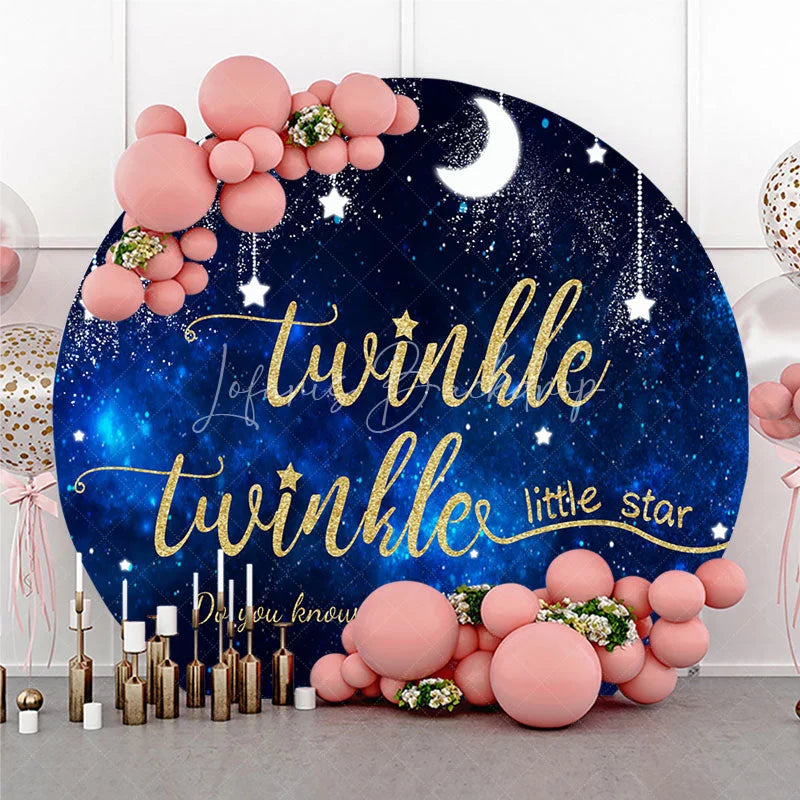 Lofaris Twinkle Little Star Galaxy Round Backdrop Navy Blue Night Sky Moon and Stars Party Cover