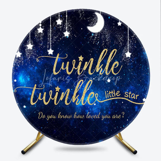 Lofaris Twinkle Little Star Galaxy Round Backdrop Navy Blue Night Sky Moon and Stars Party Cover