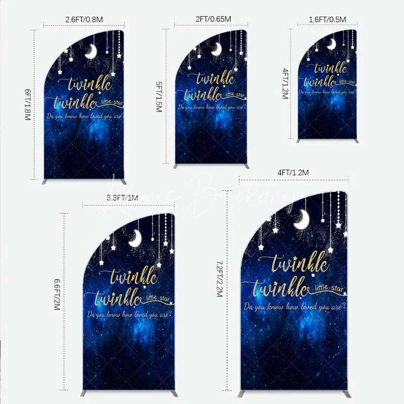 Lofaris Twinkle Little Star Half Moon Arch Backdrop Blue Galaxy and Stars Baby Shower Decoration