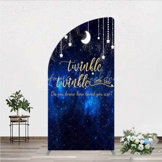 Lofaris Twinkle Little Star Half Moon Arch Backdrop Blue Galaxy and Stars Baby Shower Decoration
