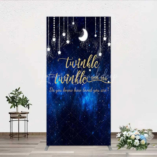 Lofaris Twinkle Little Star Rectangle Backdrop Blue Galaxy Moon and Stars Baby Shower Decoration