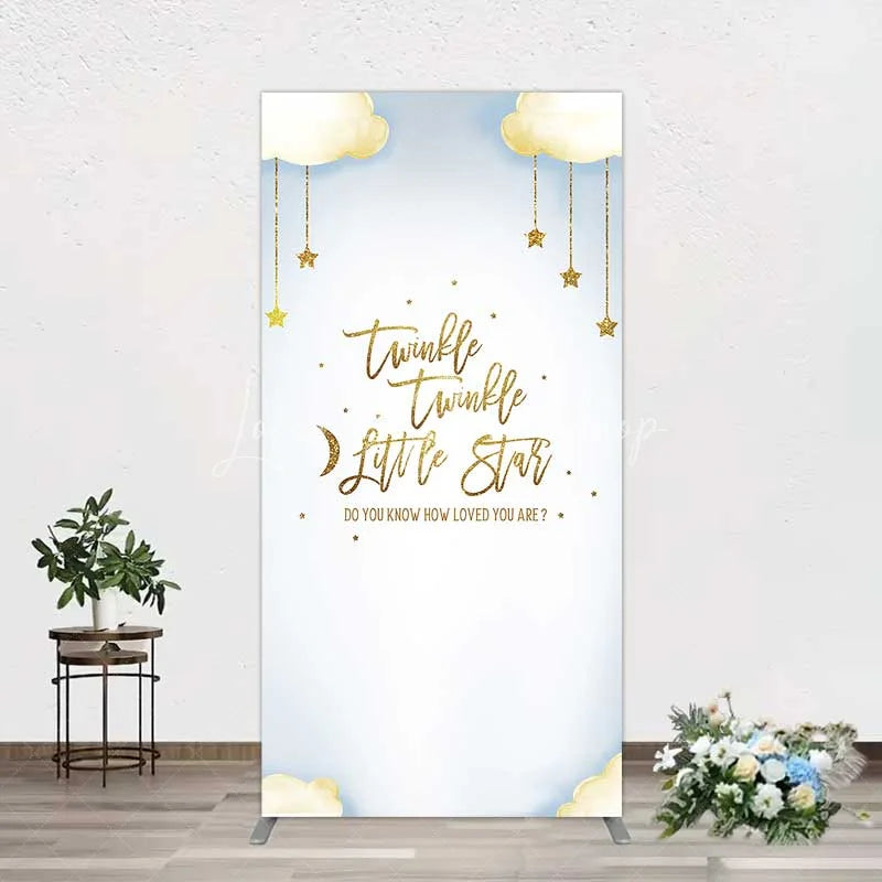Lofaris Twinkle Little Star Rectangle Backdrop Gold Moon and Clouds Baby Shower Decoration