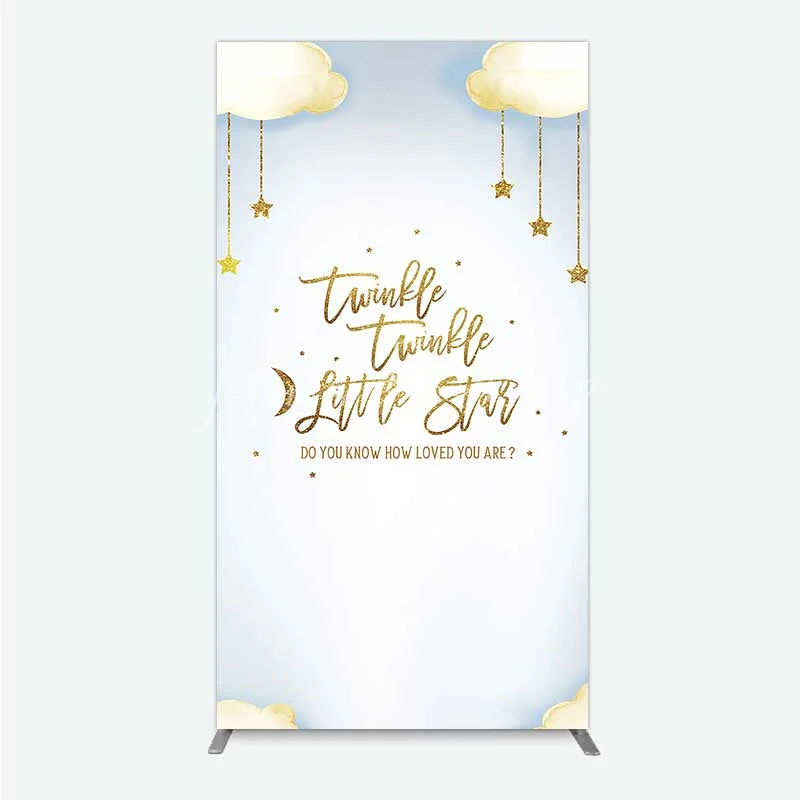 Lofaris Twinkle Little Star Rectangle Backdrop Gold Moon and Clouds Baby Shower Decoration