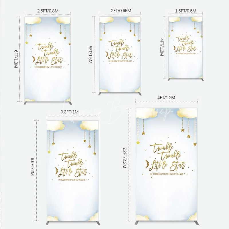 Lofaris Twinkle Little Star Rectangle Backdrop Gold Moon and Clouds Baby Shower Decoration