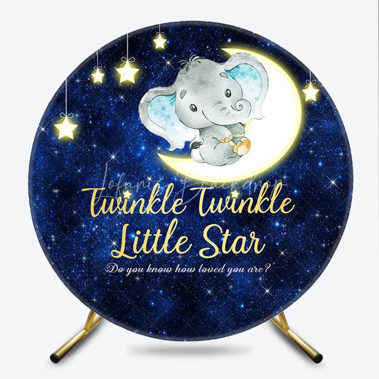 Lofaris Twinkle Little Star Round Backdrop Elephant on Moon Starry Night Background Baby Shower Nursery Party Decor