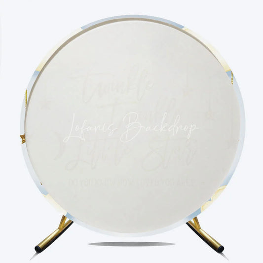 Lofaris Twinkle Little Star Round Backdrop Gold Moon and Clouds Blue Baby Shower Background