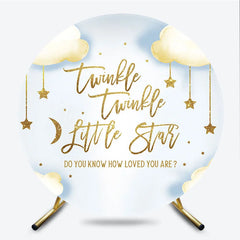 Lofaris Twinkle Little Star Round Backdrop Gold Moon and Clouds Blue Baby Shower Background