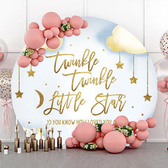 Lofaris Twinkle Little Star Round Backdrop Gold Moon and Clouds Blue Baby Shower Background