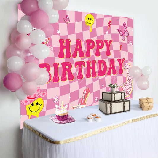 Lofaris Twisted Hot Pink Plaid Leopard Lip Birthday Backdrop