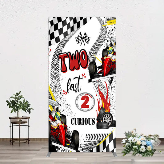 Lofaris Two Fast 2 Curious Racing Birthday Rectangle Backdrop