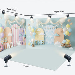 Lofaris Two Sweet and One Room Set Backdrop Blue Cloud Airplane Cake Smash Party Background