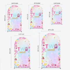 Lofaris Two Sweet Arched Backdrop for 2nd Birthday Candyland Donut Lollipop Party Pastel Rainbow Dessert Table Decor