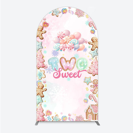 Lofaris Two Sweet Birthday Arch Backdrop for 2nd Winter Candyland with Gingerbread Christmas Shoppe Party
