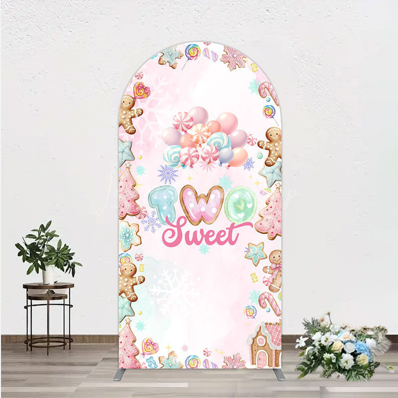 Lofaris Two Sweet Birthday Arch Backdrop for 2nd Winter Candyland with Gingerbread Christmas Shoppe Party