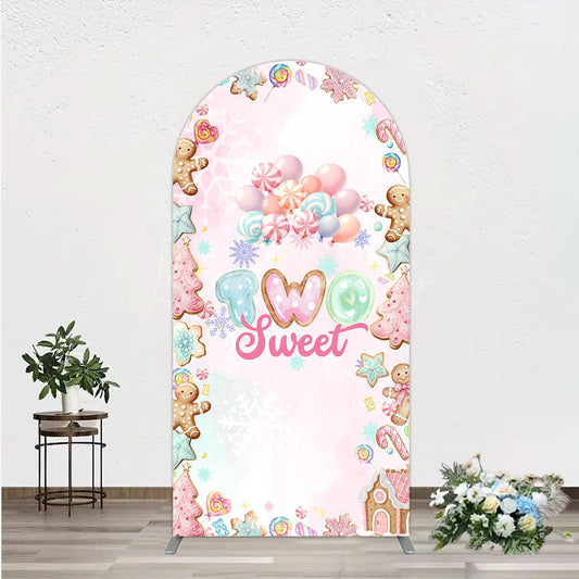 Lofaris Two Sweet Birthday Arch Backdrop for 2nd Winter Candyland with Gingerbread Christmas Shoppe Party