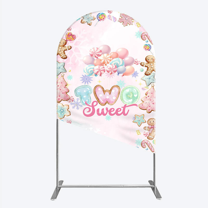 Lofaris Two Sweet Birthday Arch Backdrop for 2nd Winter Candyland with Gingerbread Christmas Shoppe Party