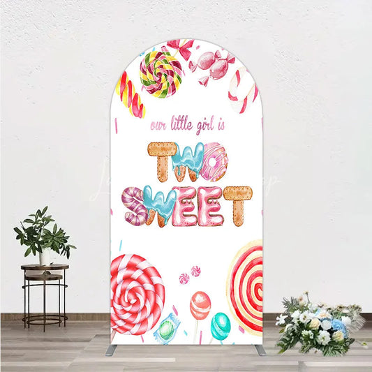 Lofaris Two Sweet Birthday Arch Backdrop Watercolor Donut Candy Party Decoration Girl 2nd Background