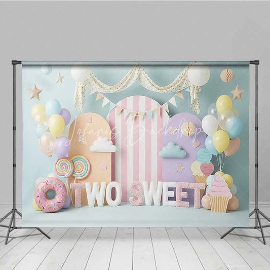 Lofaris Two Sweet Birthday Backdrop Ice Cream Donut Pastel Arch Photography Background 2nd Party Decoration