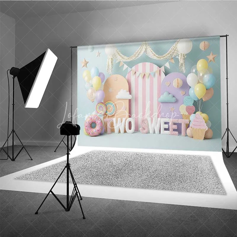 Lofaris Two Sweet Birthday Backdrop Ice Cream Donut Pastel Arch Photography Background 2nd Party Decoration
